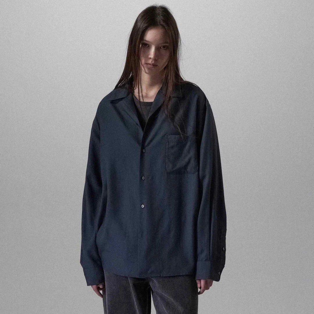 huntingold古巴领衬衫轻薄春夏宽松长袖衬衫日系简约休闲百搭1533