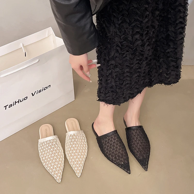 凉拖夏季爆款小众渔网包头半拖鞋女夏外穿凉2025新款配裙子渔夫鞋