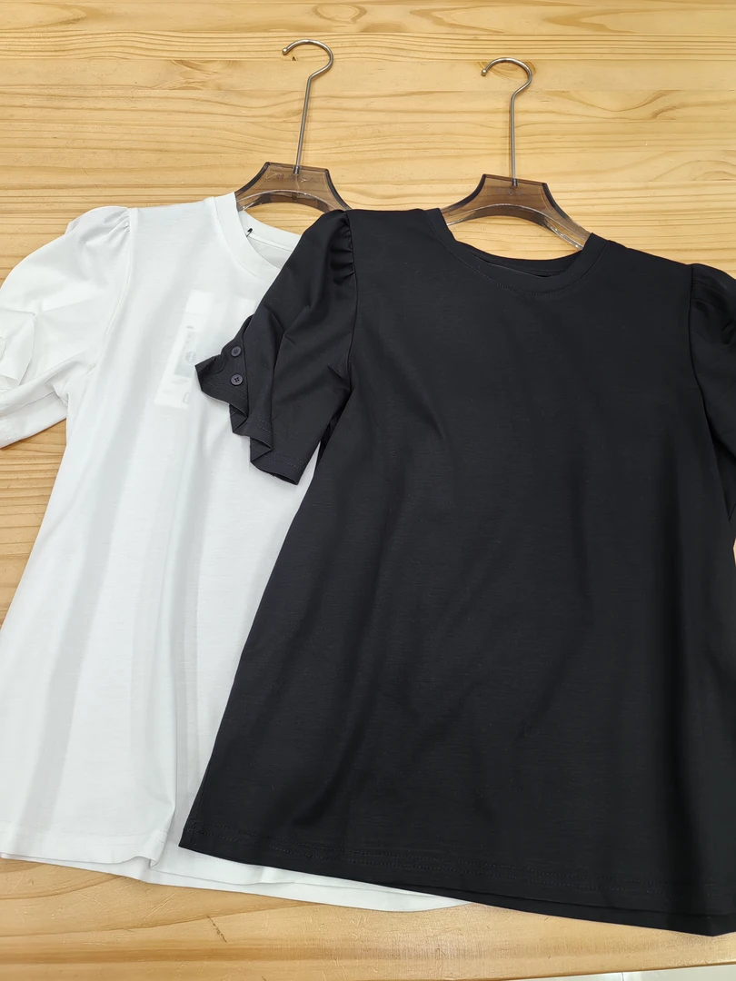 金姐推荐新款欧式常规圆领杂志风吸汗泡泡袖上衣2535