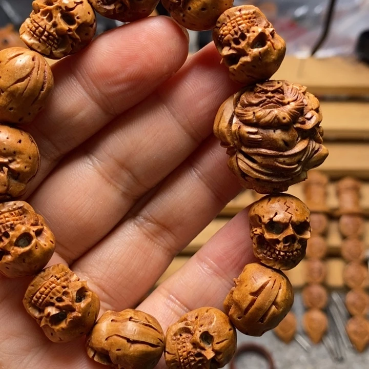 桃核手工雕刻骷髅➕钟馗