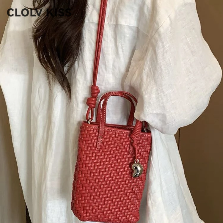 CLOLV&KISS新款2025阳光云朵托特包包女夏天编织手机包手提单肩斜