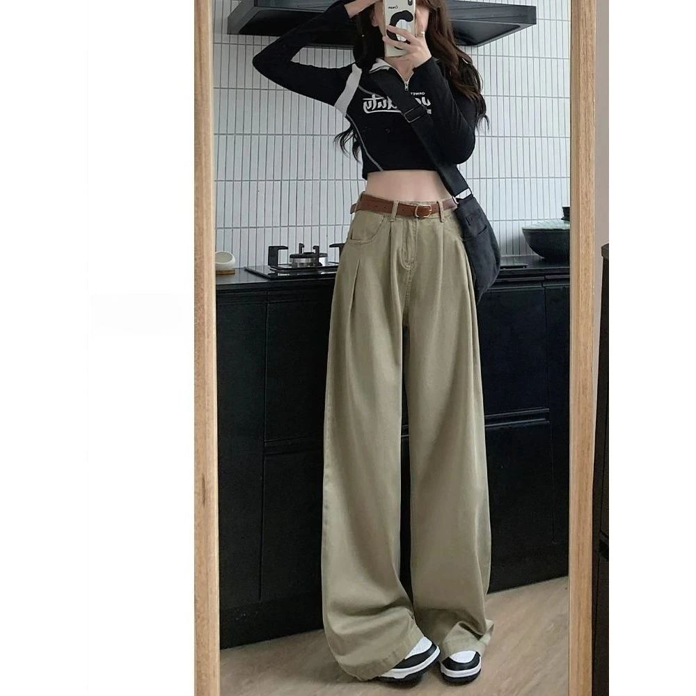 爆款褶皱阔腿牛仔裤女早春秋季2024新款高端垂感直筒慵懒拖地裤子