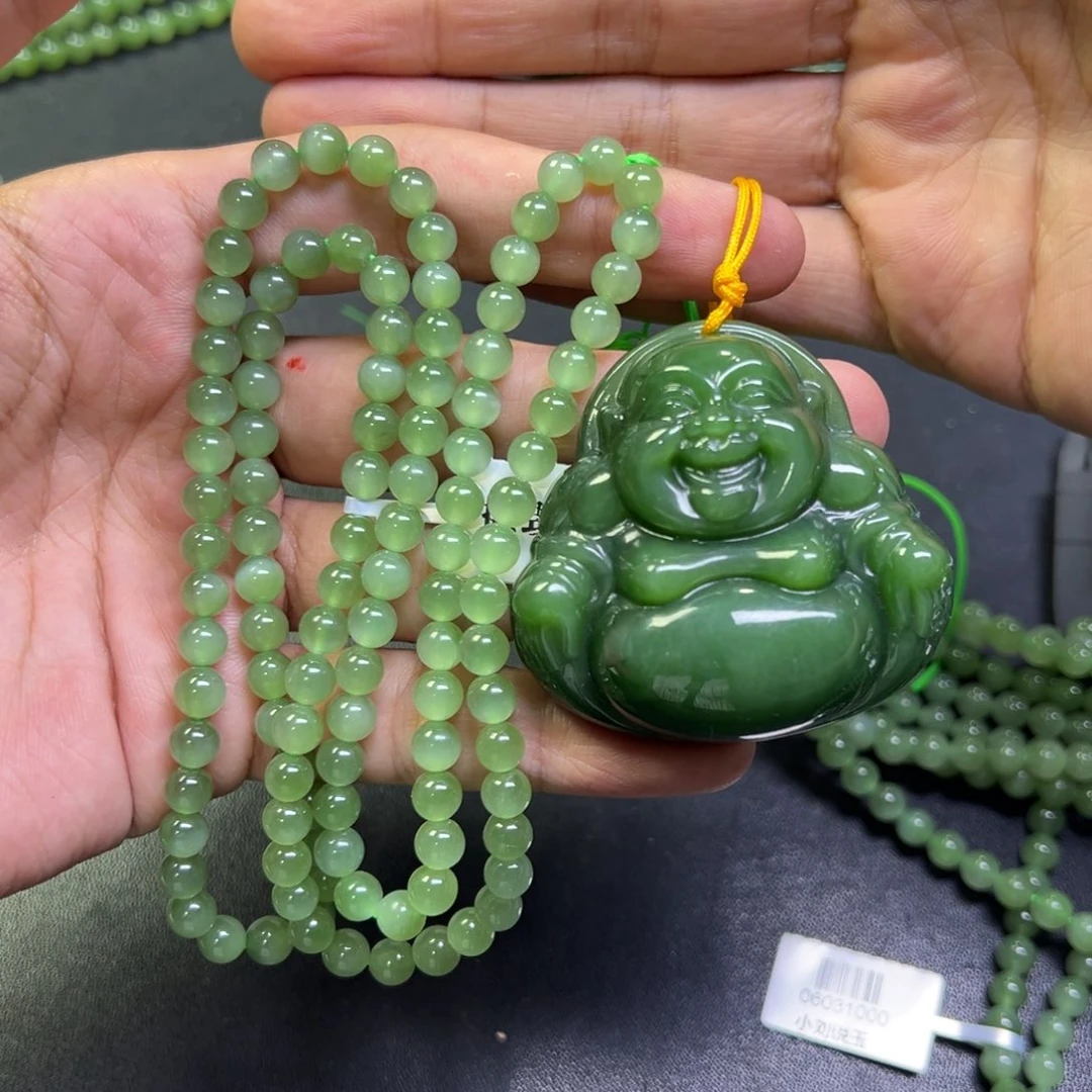 和田玉未镶嵌颈饰多样性俄罗斯碧玉七号矿佛公带链子