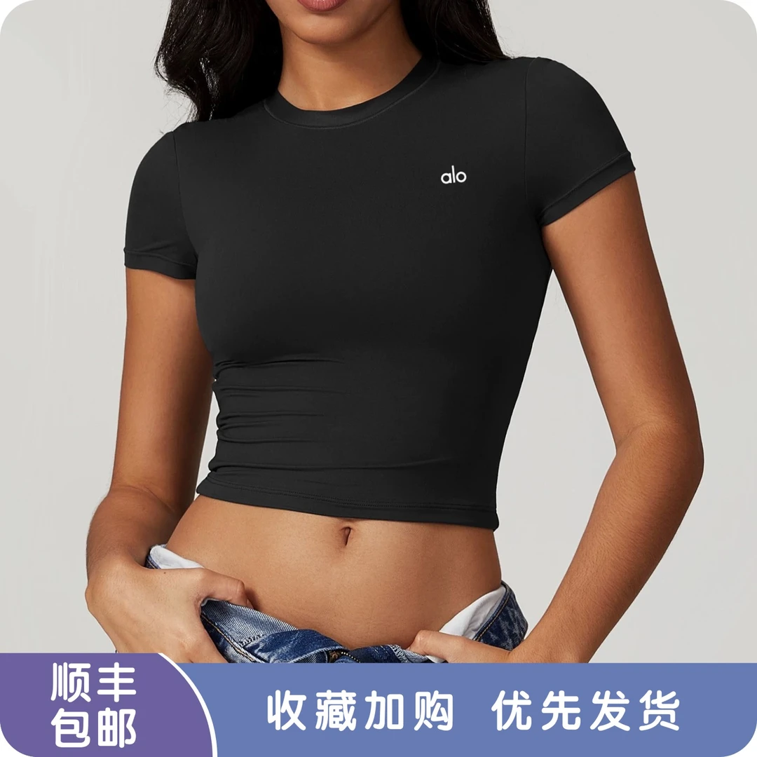 ALOuei瑜伽短袖女普拉提健身训练短袖紧身T恤速干跑步运动上衣夏
