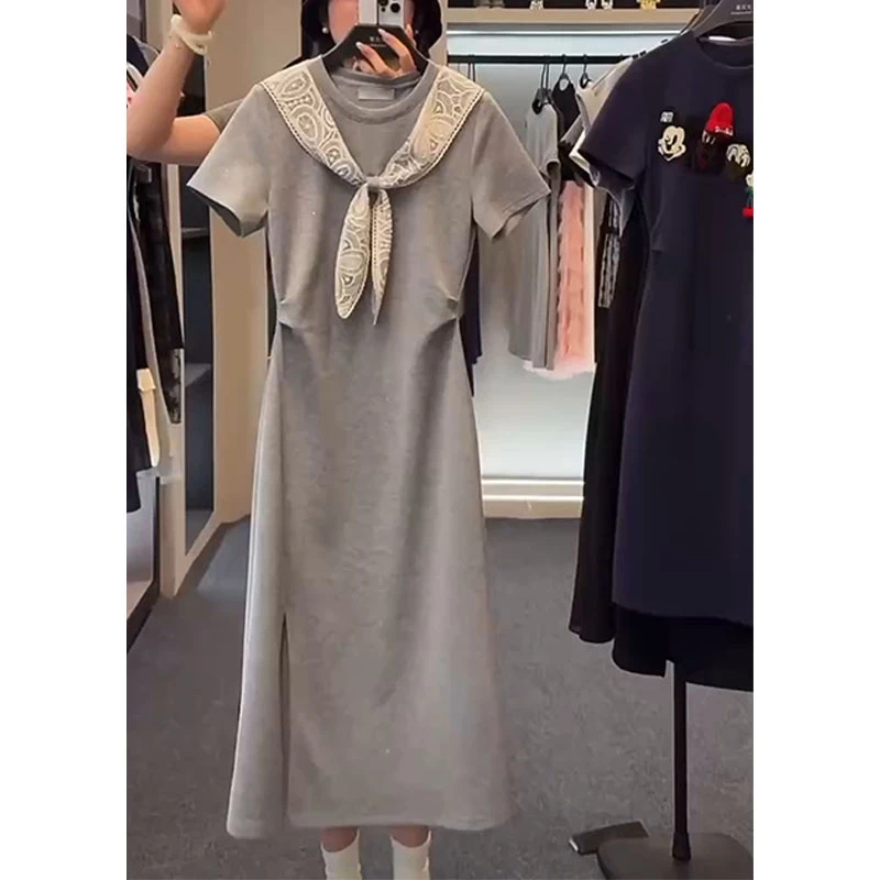 2025年春秋新款拼接披肩气质短袖连衣裙女时尚气质减龄收腰长裙潮