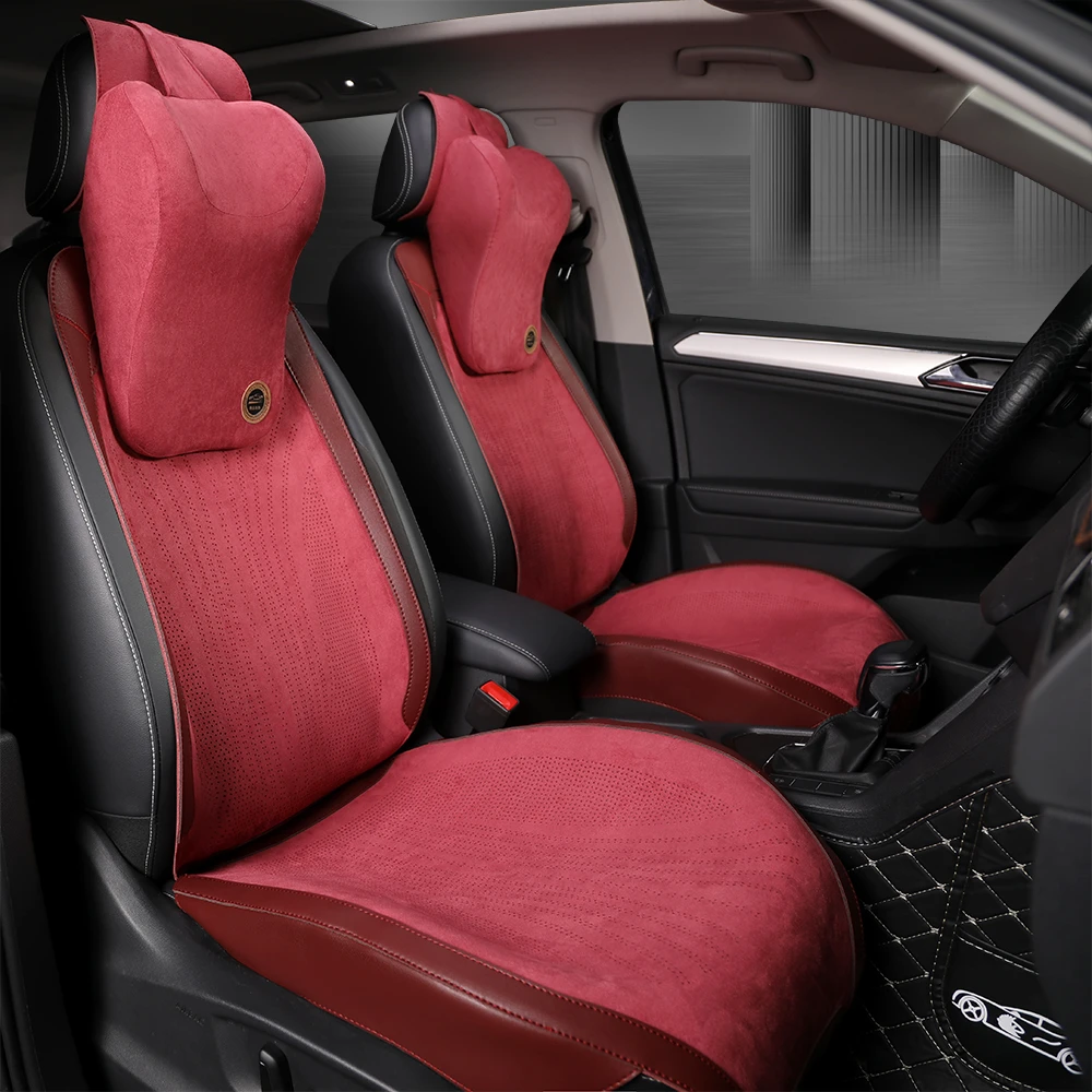 汽车坐垫皮包边马鞍垫四季通用透风透气轻奢翻毛皮拼皮透气轻奢风