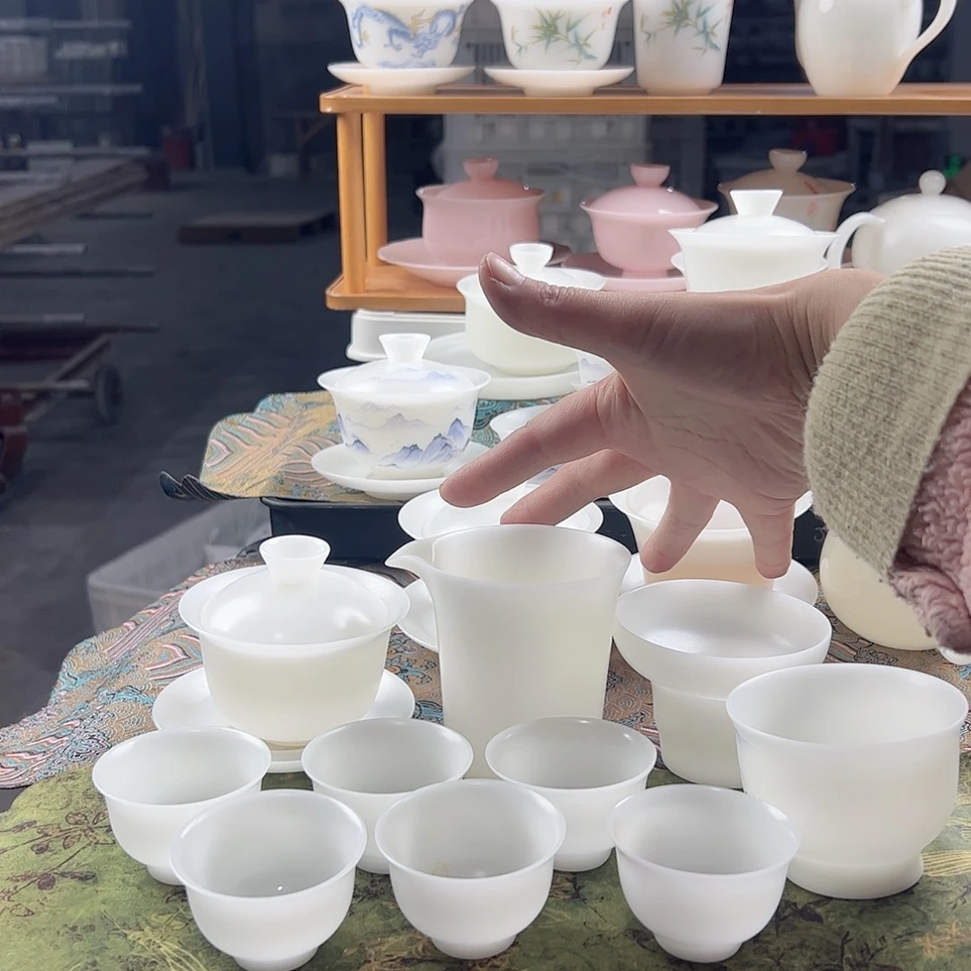 素烧璞玉盖碗+茶海过滤组6个杯45ml铃铛杯压手杯