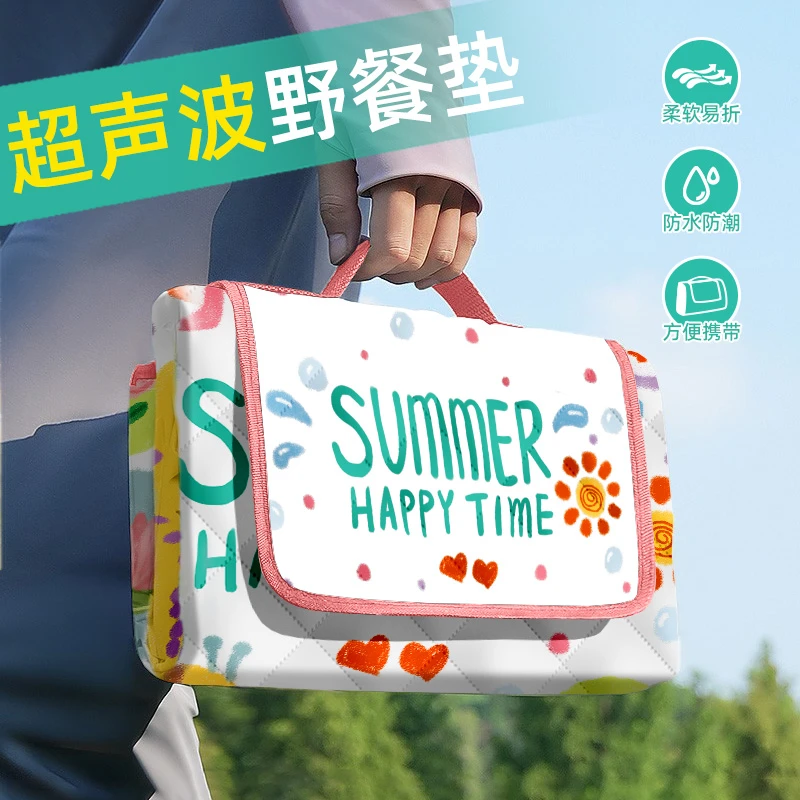 加厚牛津布户外露营春游野餐垫防水防潮垫露营垫便携可折叠卡通风