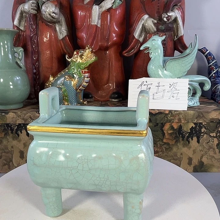 瓶汝窑天青釉四方鼎