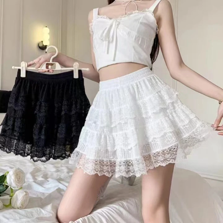 新款网纱蛋糕裙夏季薄款百搭蕾丝裤防走光三分透气芭蕾风半身短裙