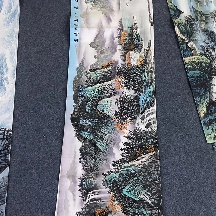 国画六尺对开山水一幅