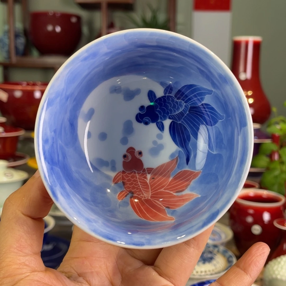 清欢雅玩原矿郎红内绘炉士杯