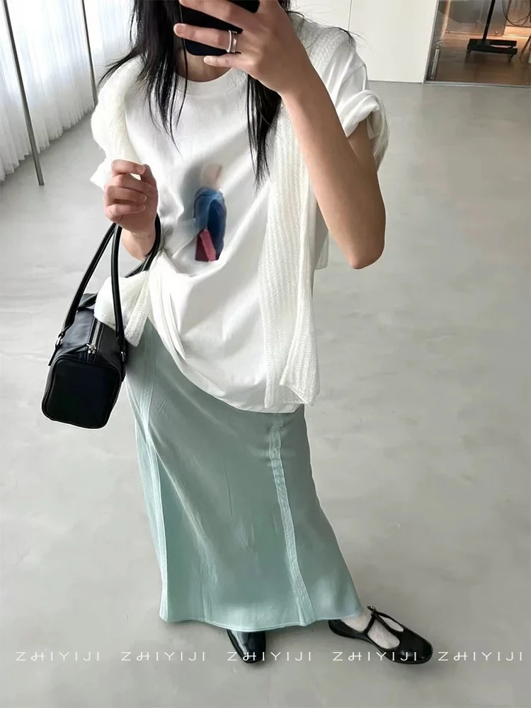 SOl25小众简约百搭100%棉T恤 休闲宽松抽象印花基础短袖 SA5A2917