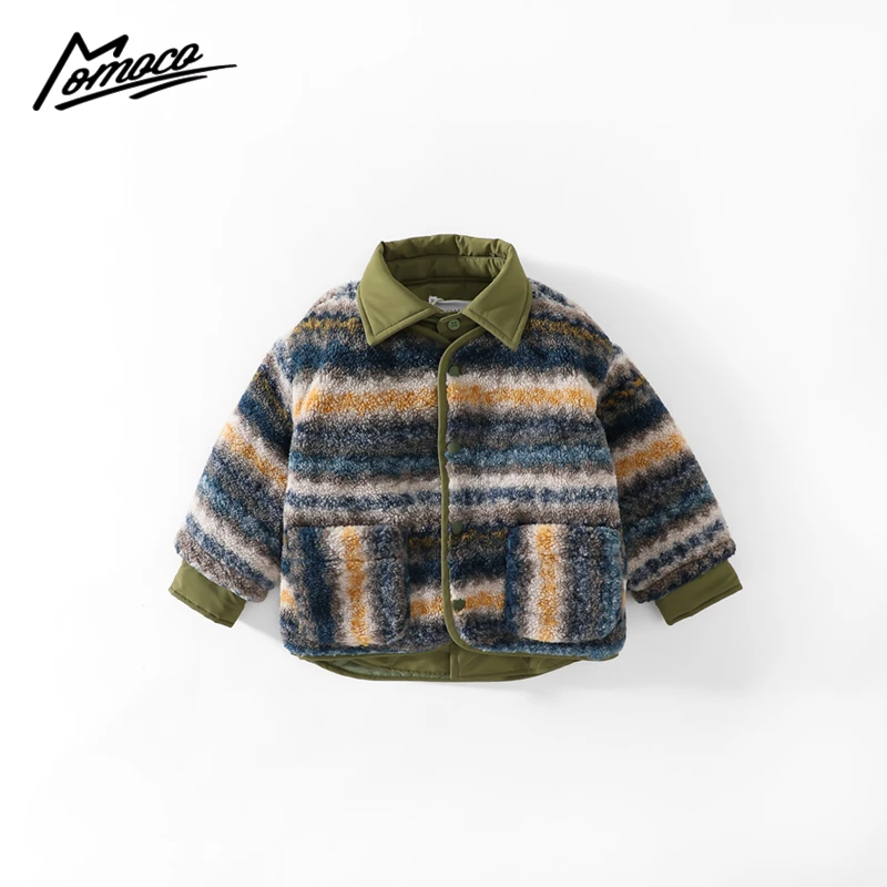 MOMOCO冬季新款男童时尚潮流条纹洋气毛毛衣75480123002