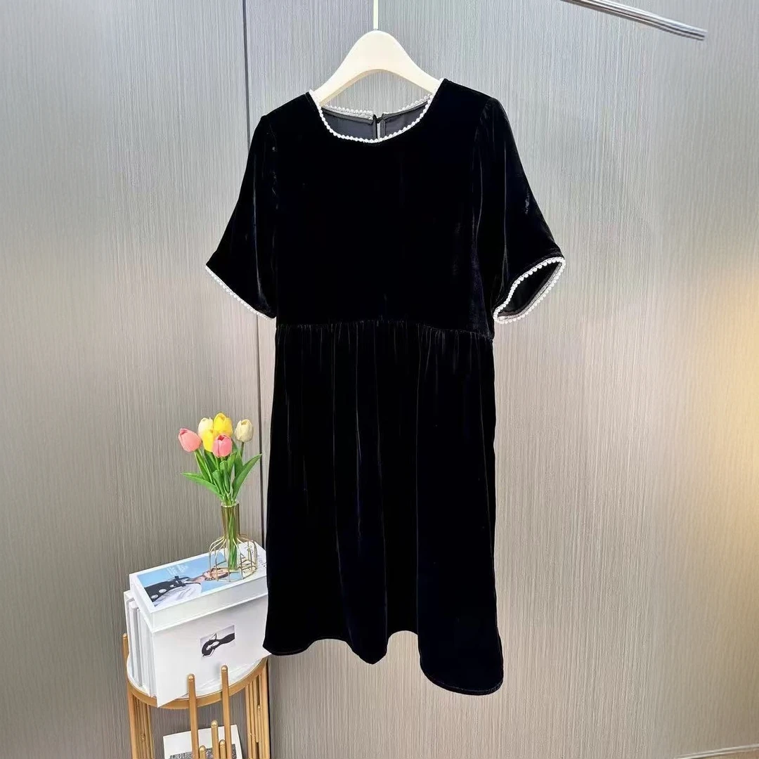 【PL052】日常圆领秋季拉链A字裙连衣裙黑色旗袍女士女装褶皱设计师