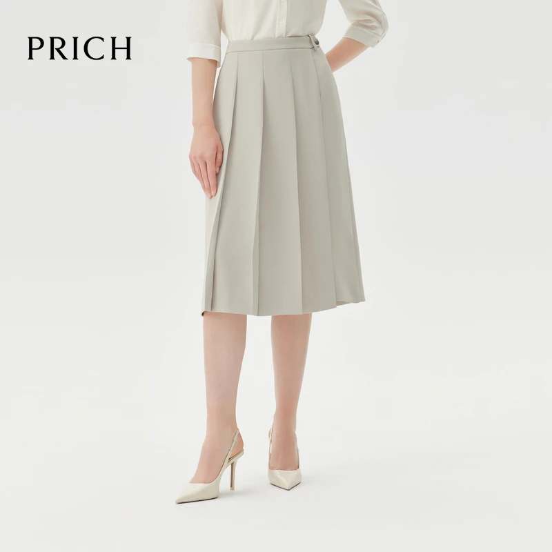 0201+【CC专属】+PRICH简约通勤肌理感百褶裙春秋款