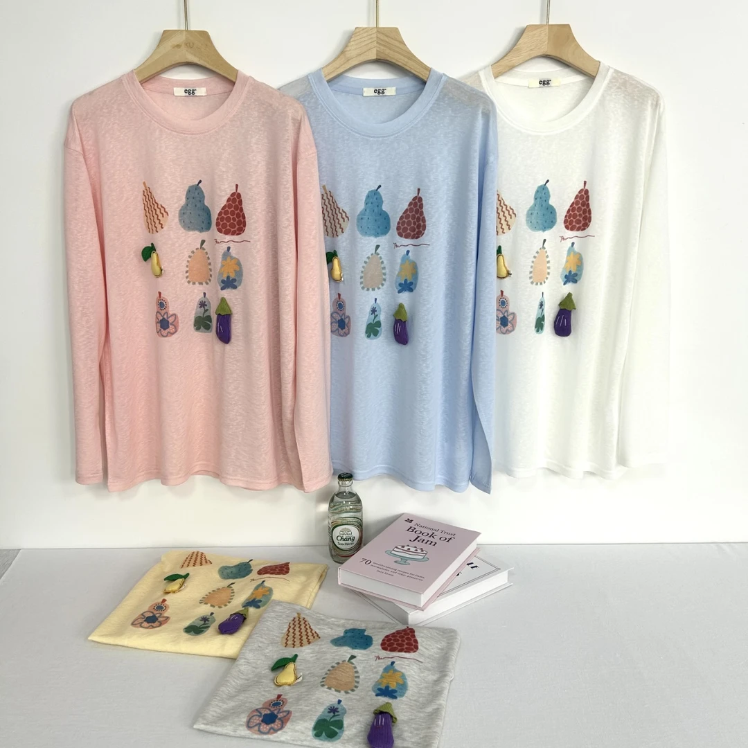 FUJIA STYLE新款韩版简约纯色立体水果时尚长袖T恤T25331