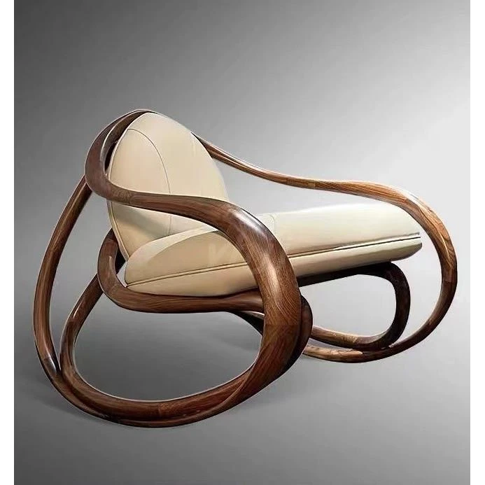 意式简约摇摇椅黑胡桃木摇摆椅实木懒人躺椅设计师单人沙发椅