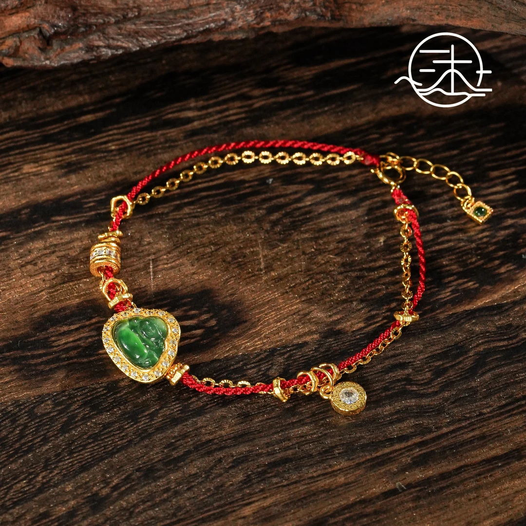 木润【翡翠】天然A货翡翠佛公手链  S925银