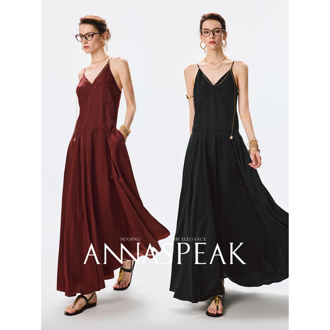 ANNASPEAK南法假日 莱赛尔重工立裁4米大裙摆極简吊带链饰连衣裙