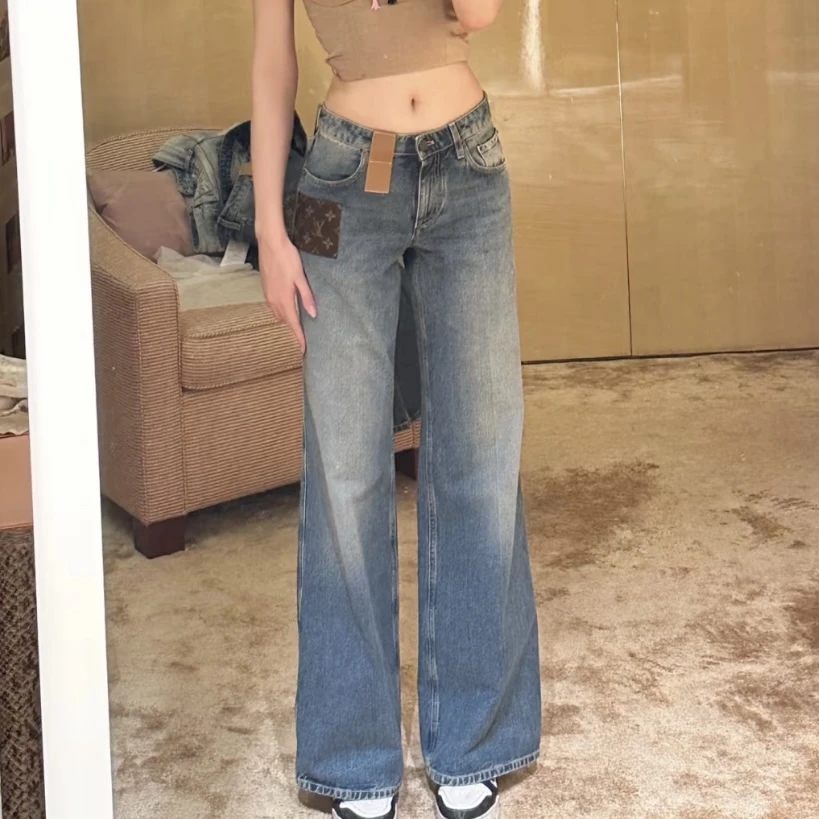 99新 LouisVuitton/路易威登 汤/P235400571/高腰阔腿牛仔裤 42码