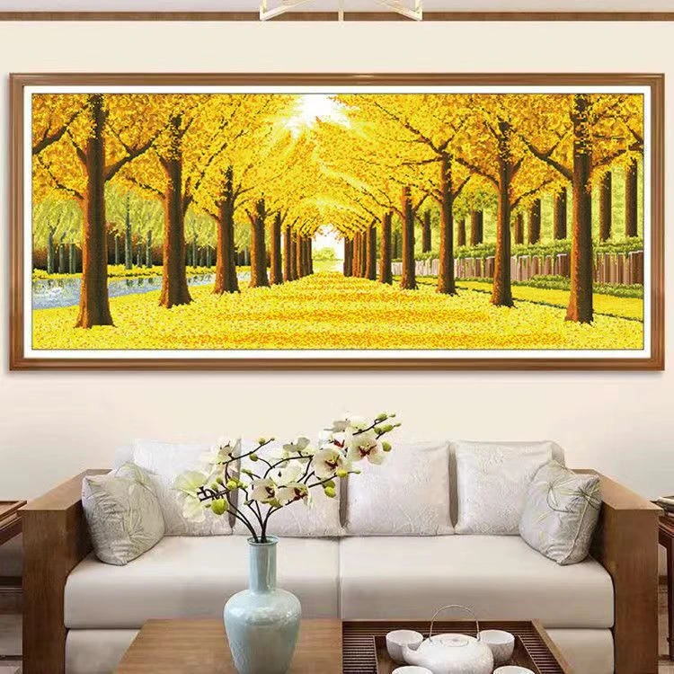 十字绣【黄金满地】新款大幅简约现代大幅办公室客厅风景画线绣