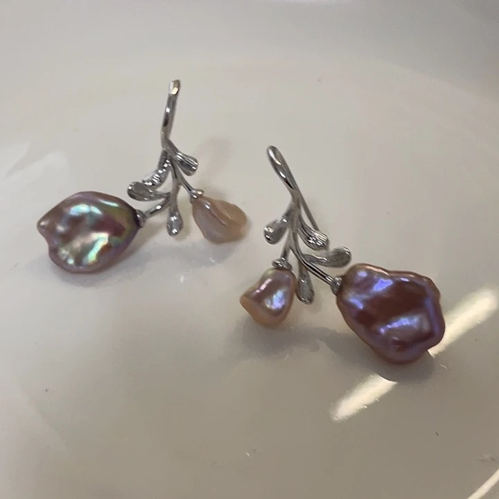 淡水珍珠耳饰银S925镶嵌