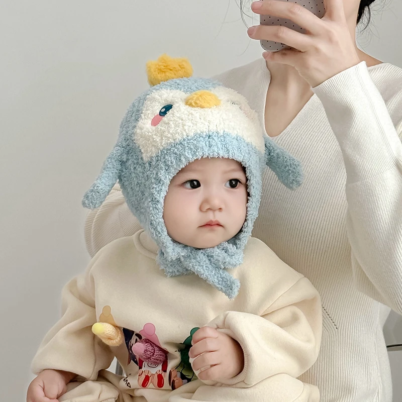 儿童毛绒帽子冬季保暖加厚针织护耳帽可爱卡通造型男女宝宝毛线帽