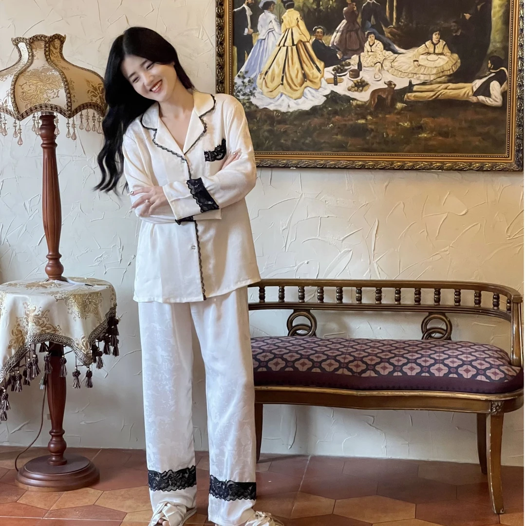 FENKE/粉客【洛缇丝】柔光绸暗纹提花蕾丝高级感可外穿家居服睡衣女