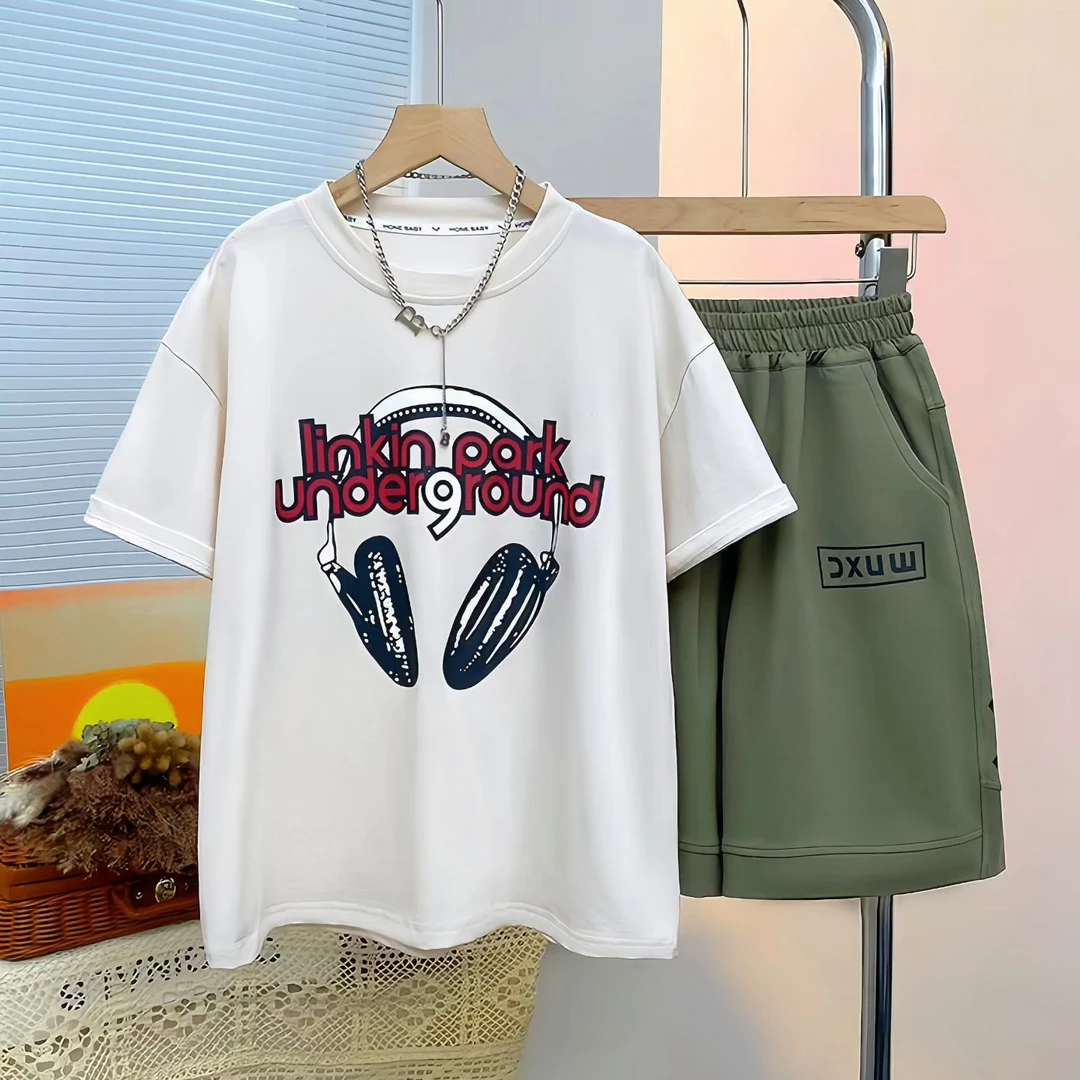 男童夏装潮牌短袖套装2025夏款儿童装大童T恤短裤休闲运动两件套