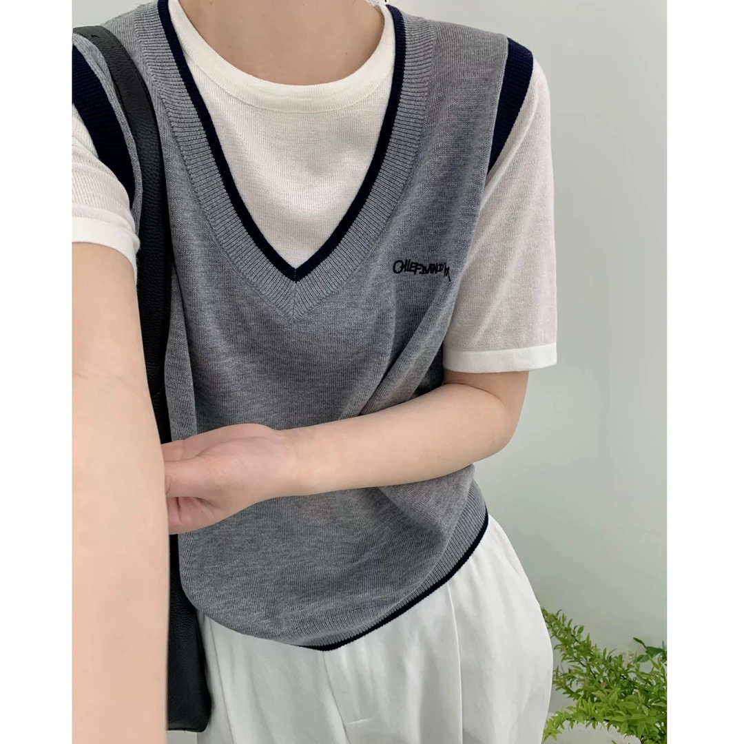 MEIZHENZI【莱赛尔天丝】2025春夏新款撞色假两件短袖T恤女针织上衣