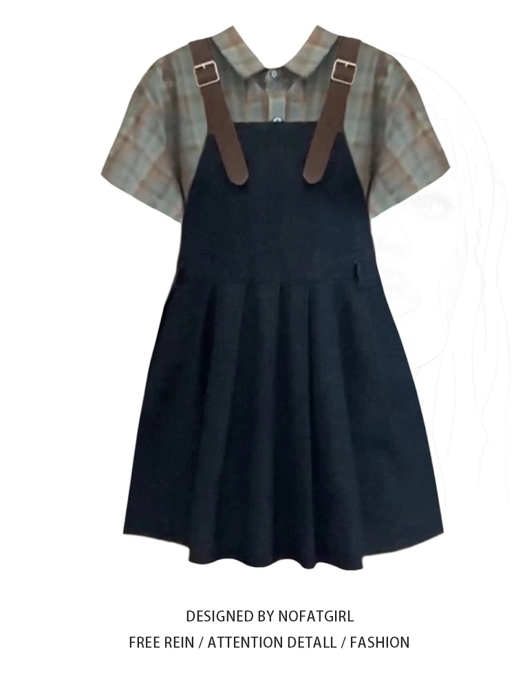 复古背带裙衬衫裹胸背心四季两件套3836