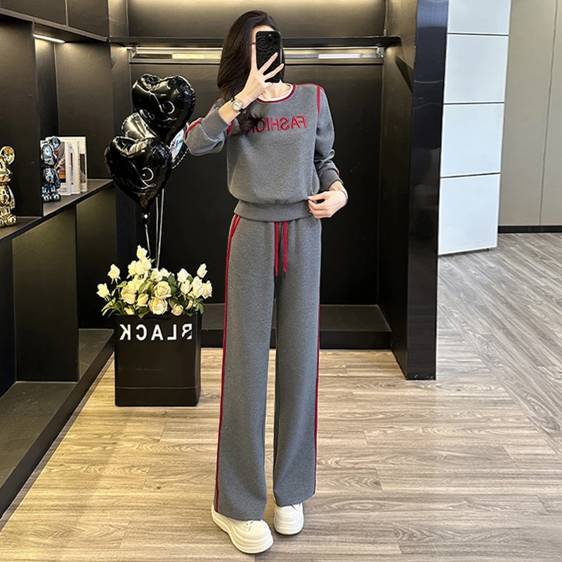 宽松休闲圆领卫衣直筒裤两件套女秋季新款洋气时尚减龄运动服套装