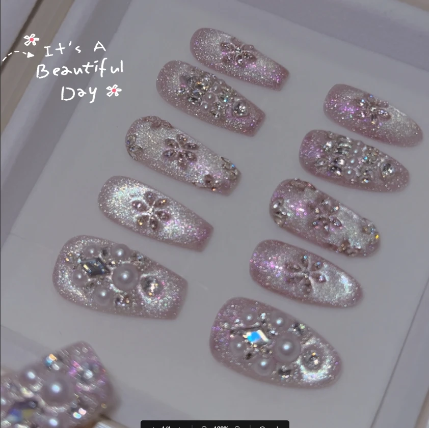 XN『樱花梦境』高端定制纯手工穿戴甲10片2175