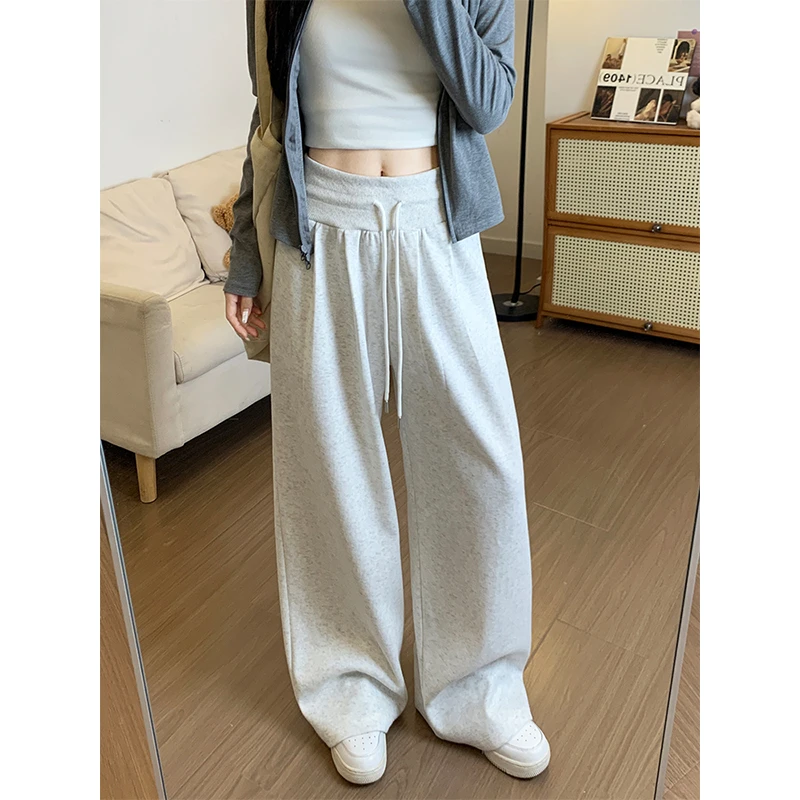 辣妹美式运动裤女春秋2025新款秋季休闲低腰抽绳垂感小个子阔腿裤
