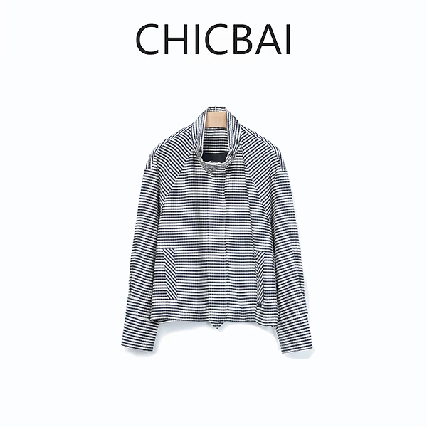 CHICBAI 时髦黑白格短风衣棒球夹克式外套
