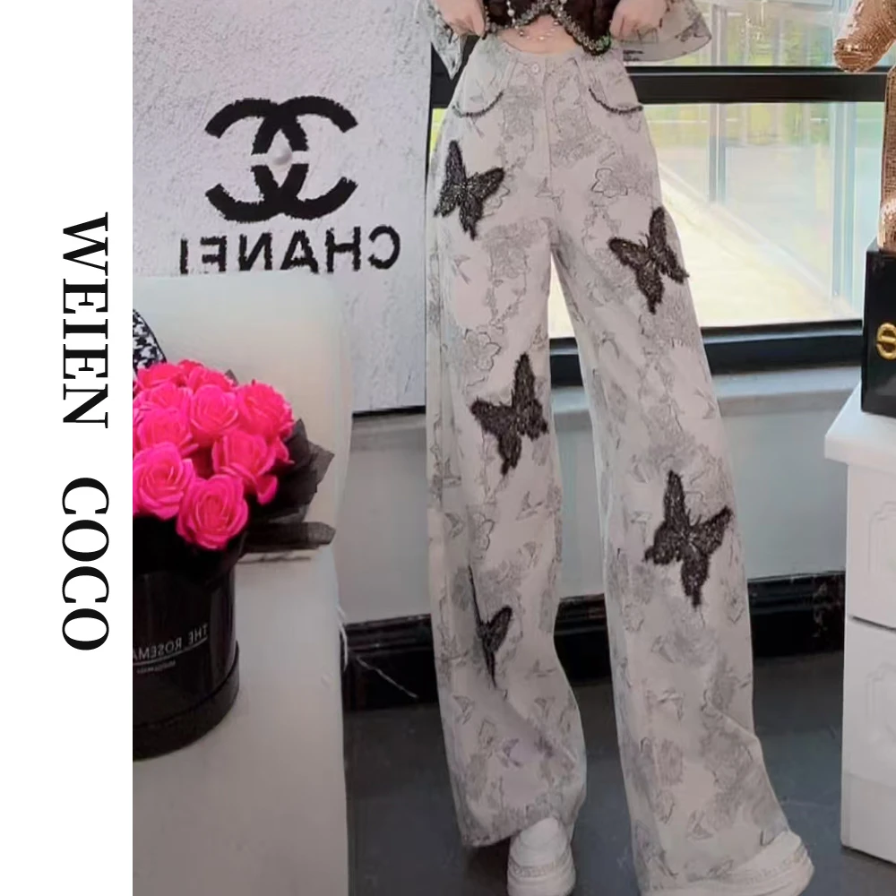 【薇恩COCO】时尚潮流蝴蝶气质牛仔裤百搭潮流韩版春夏时尚裤K4417