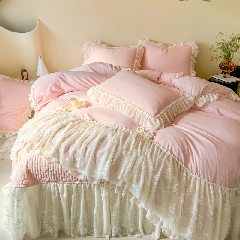 新款四季床品套件 法式高端少女心韩版 小清新蕾丝床裙花边四件套