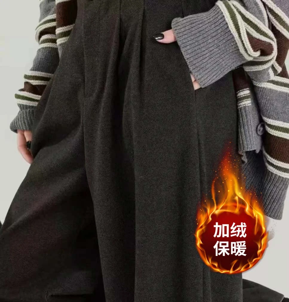 【桑蚕丝羊绒+运费险】999#高腰休闲秋冬加绒加厚窄版阔腿显瘦长裤