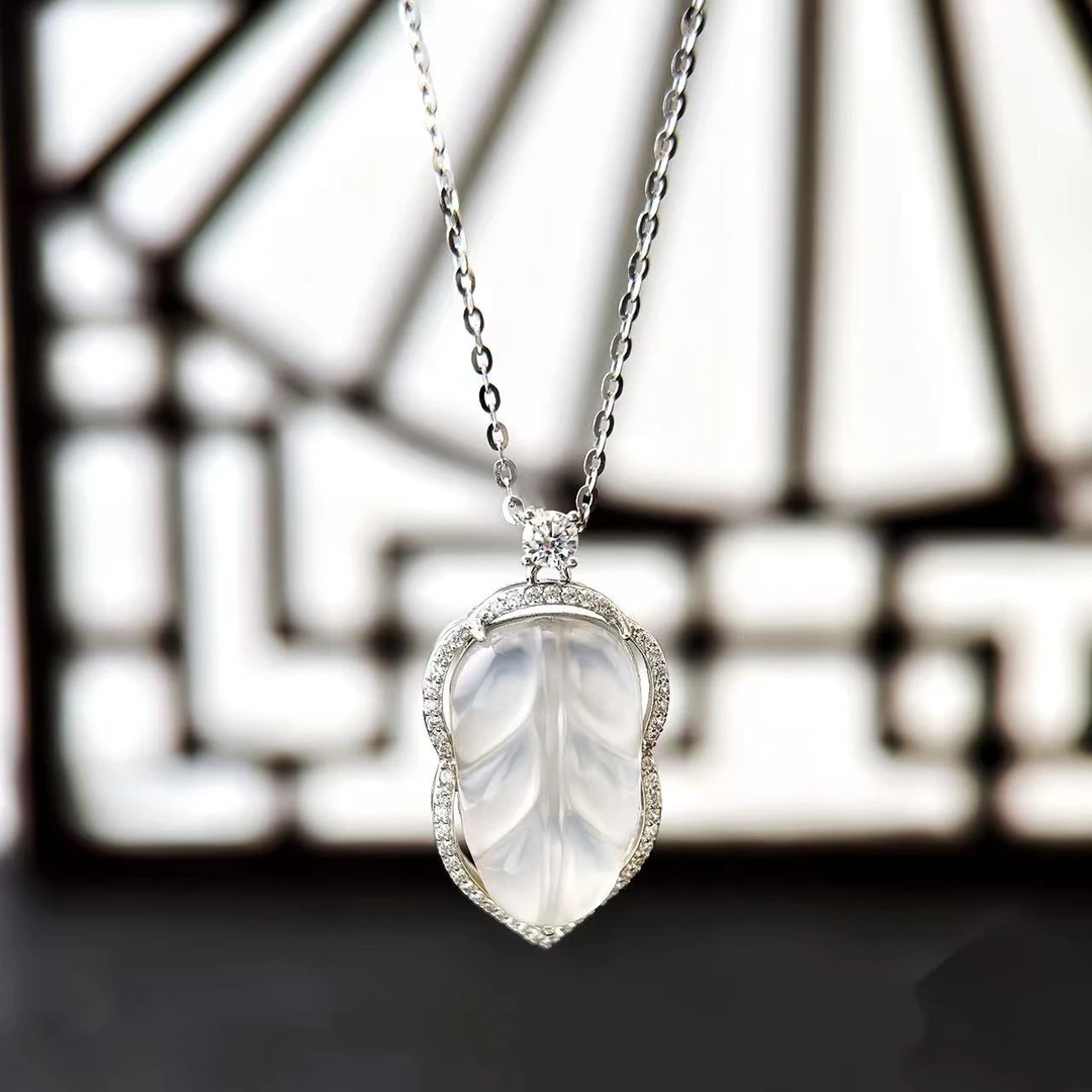 坠链均925银合成锆石 b64雅施丽芙【一叶暴富银项链】锁骨链7258