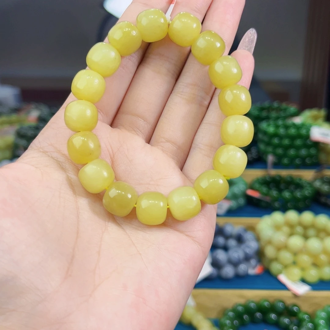 和田玉未镶嵌手链天然和田玉新疆若羌鸡油黄手串12