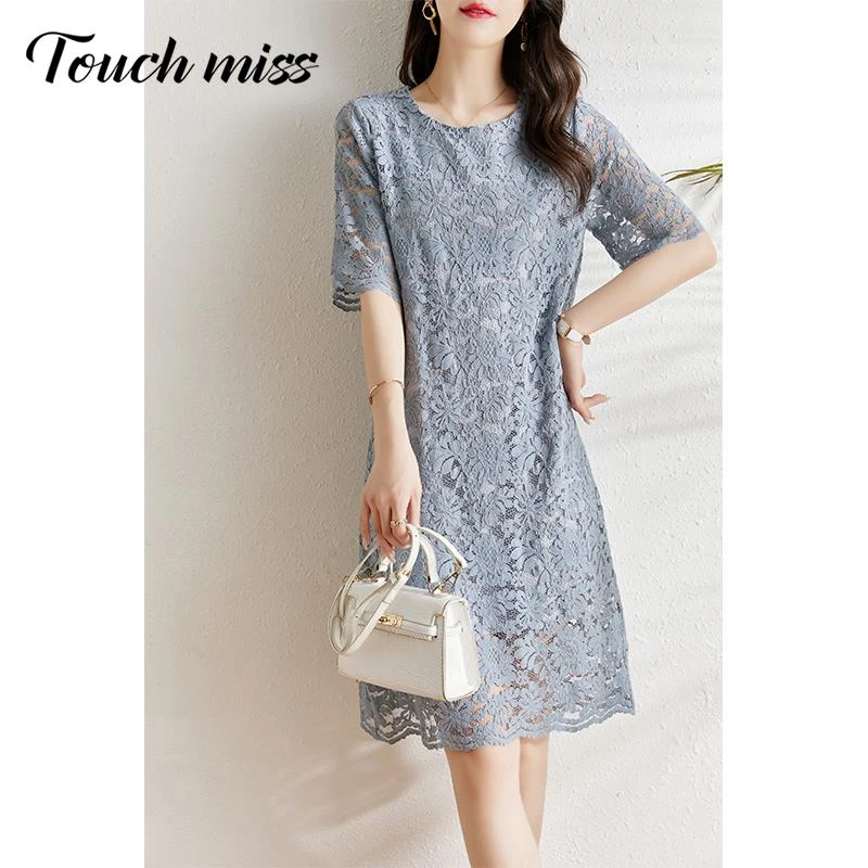 Touch Miss蕾丝连衣裙女夏2025新款韩版宽松显瘦气质休闲直筒裙子