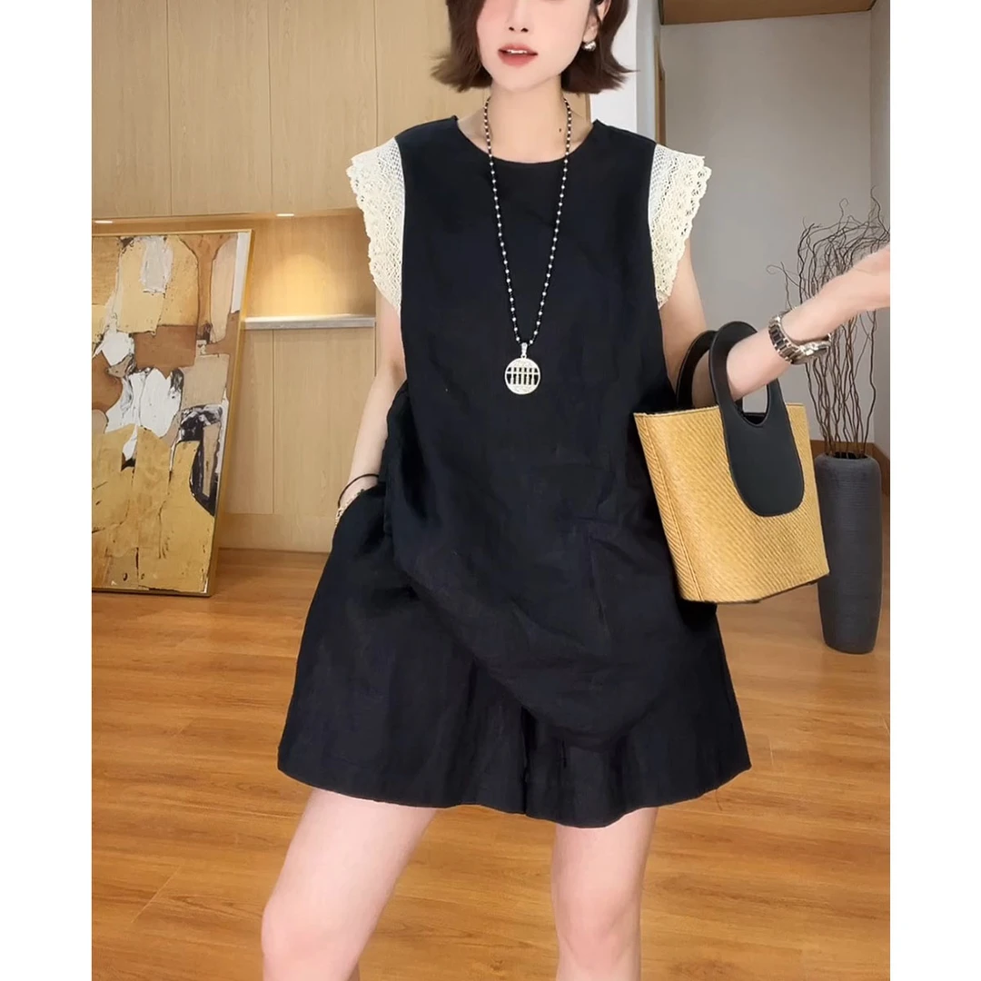 显瘦蕾丝拼接上衣阔腿短裤套装2025年夏季新款洋气宽松休闲两件套