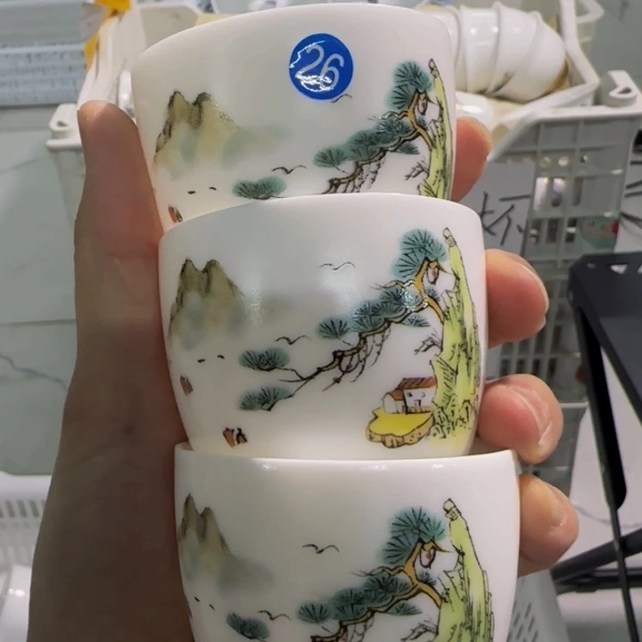 孤品素烧羊脂玉茶杯三个一组26号