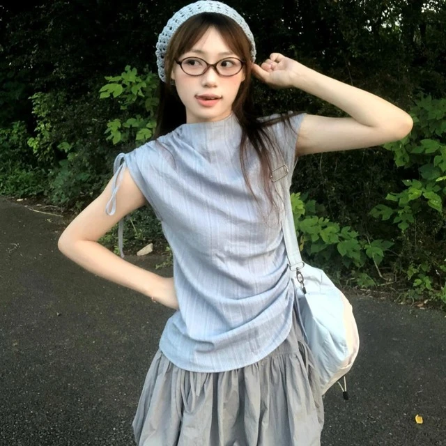 夏装搭配一整套女韩系辣妹抽绳修身上衣2025新款灯笼短裙两件套装