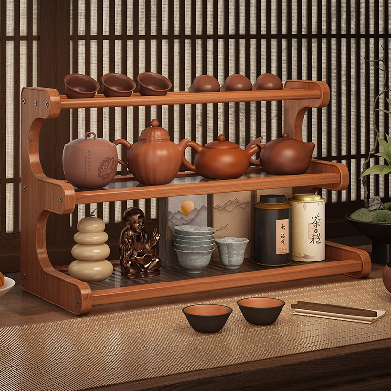 仕竹桌面博古架杯架子茶具置物架茶室布置物件收纳架桌上储物架子