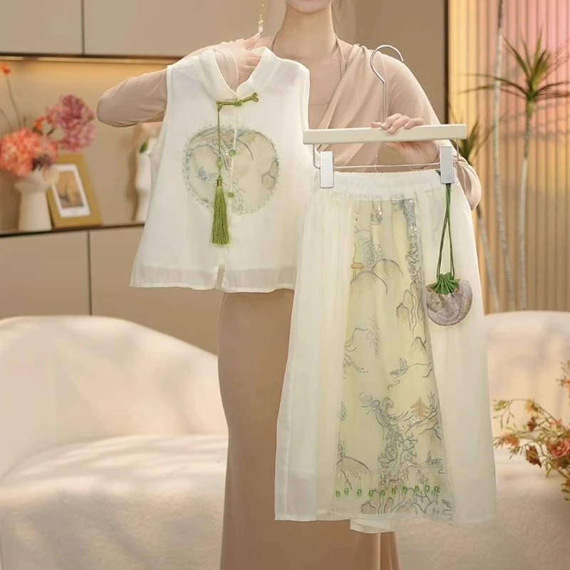 女童国风汉服套装夏季2025新款儿童中式夏装女孩背心阔腿裤两件套