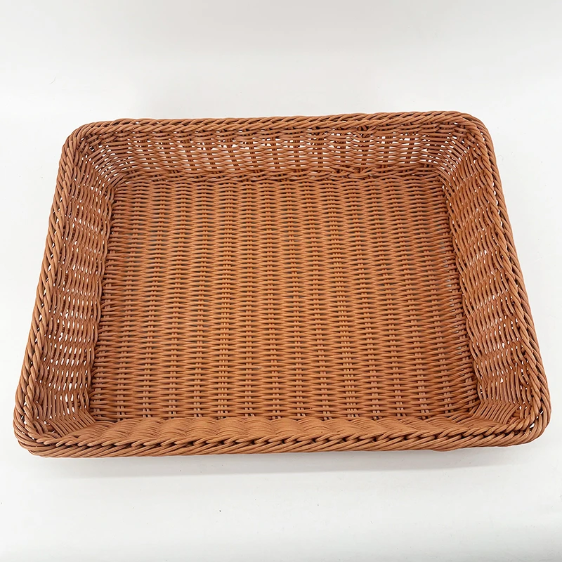 A002长方形棕色加粗水果收纳篮手工编织40*30*8
