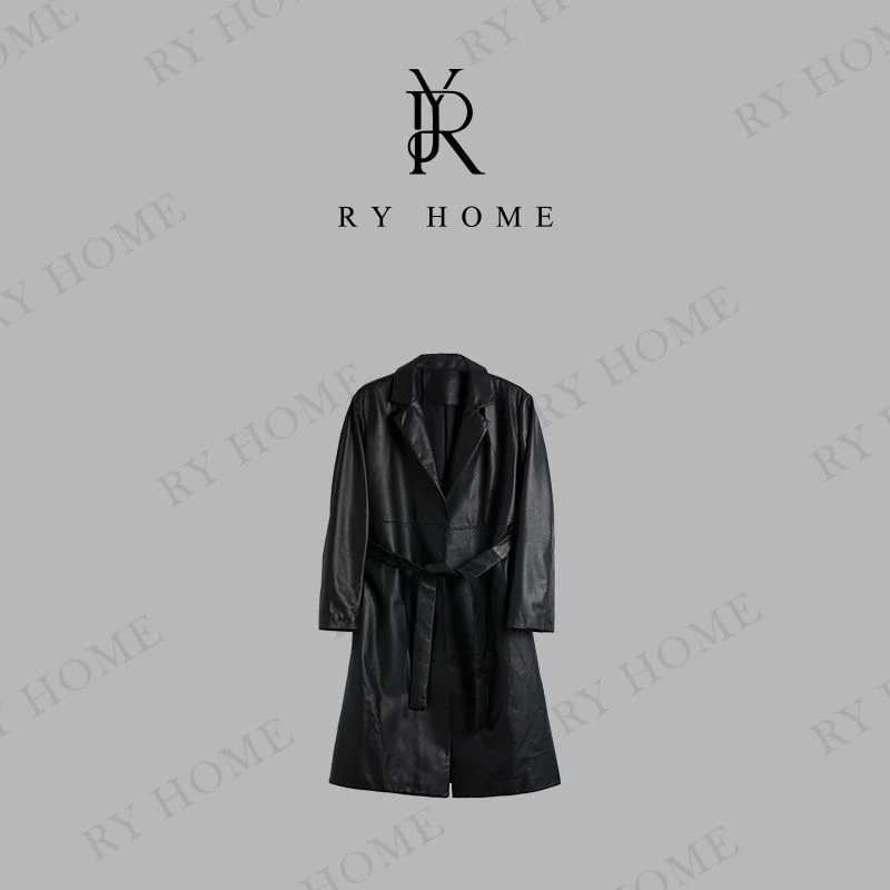 【容雨RYHOME】100绵羊皮经典战壕式真皮风衣Trench Coat 253W2326