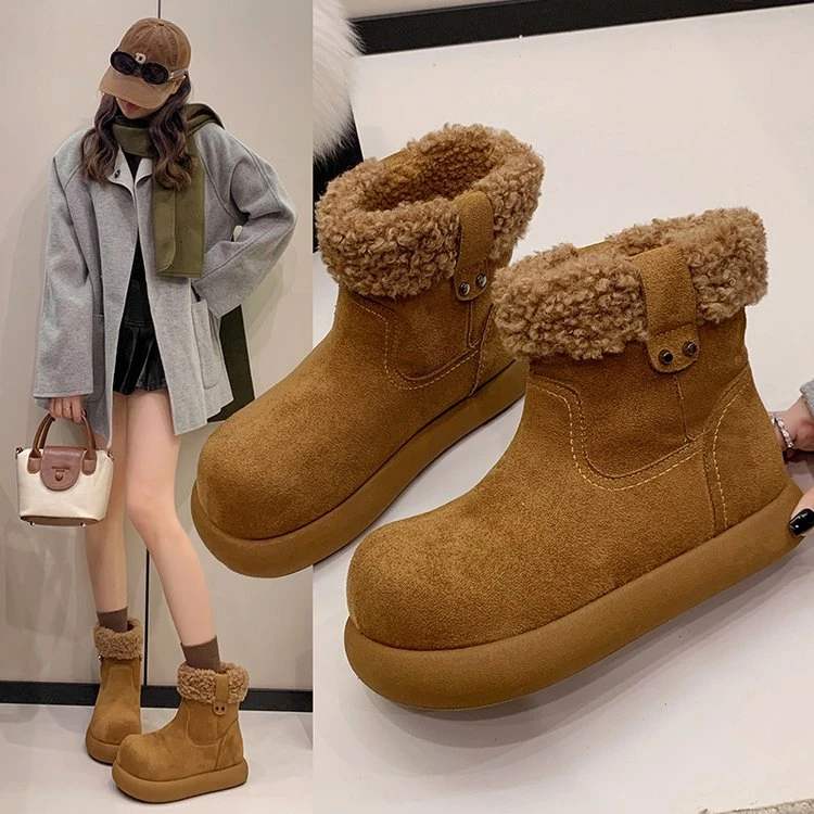 韩版冬季保暖复古港风时尚雪地靴加厚增高短筒雪地靴
